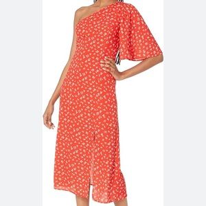 FRENCH CONNECTION one shoulder floral midi dress